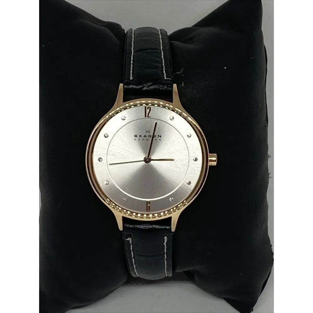 Skagen Anita SKW2151 Women's Black Leather Analog Dial Quartz Wrist Watch JK591